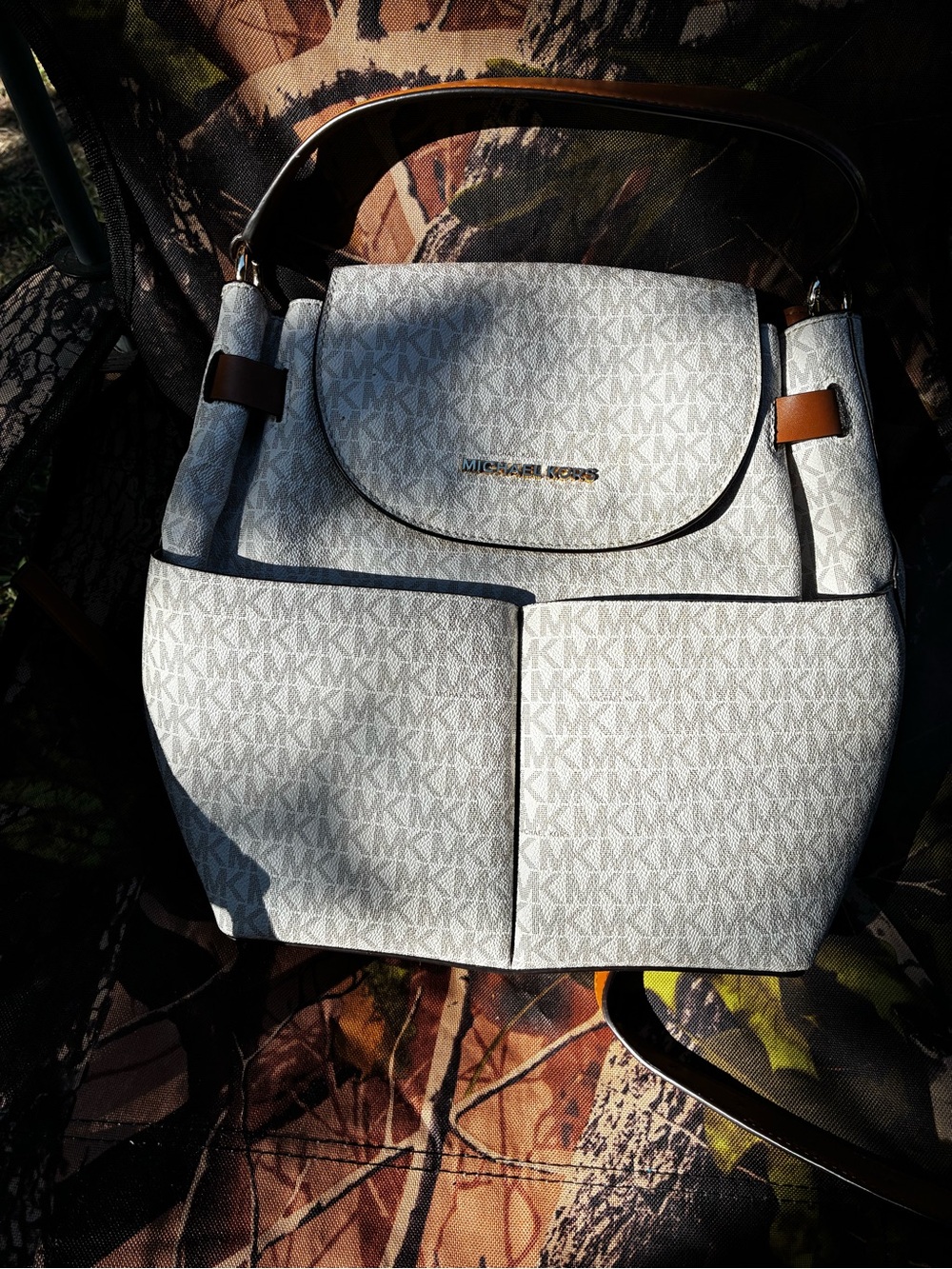 Michael Kors Cream and Brown Logo Shoulder Bag